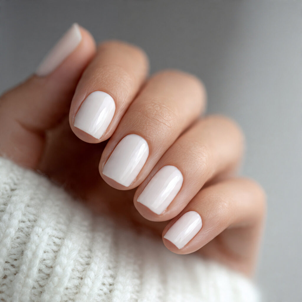 short milky white january nails look neat