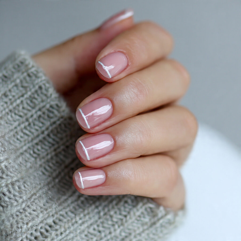 short minimal nails with thin white line
