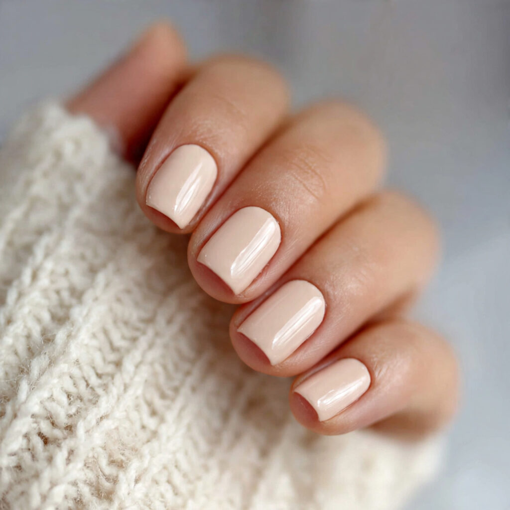 short nails in a creamy beige color