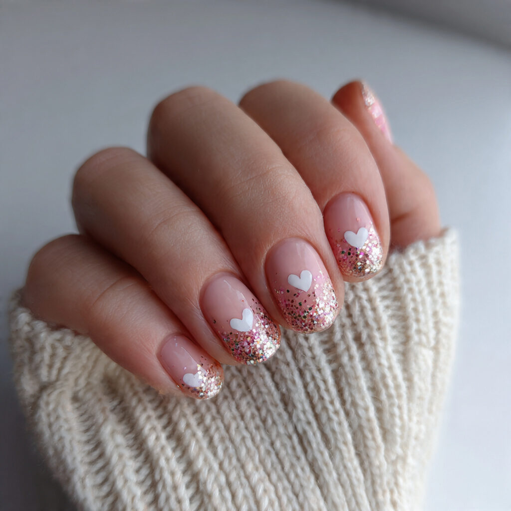 27 Heart Nail Designs for Romantic & Classy Nails 10 short nails with micro heart details