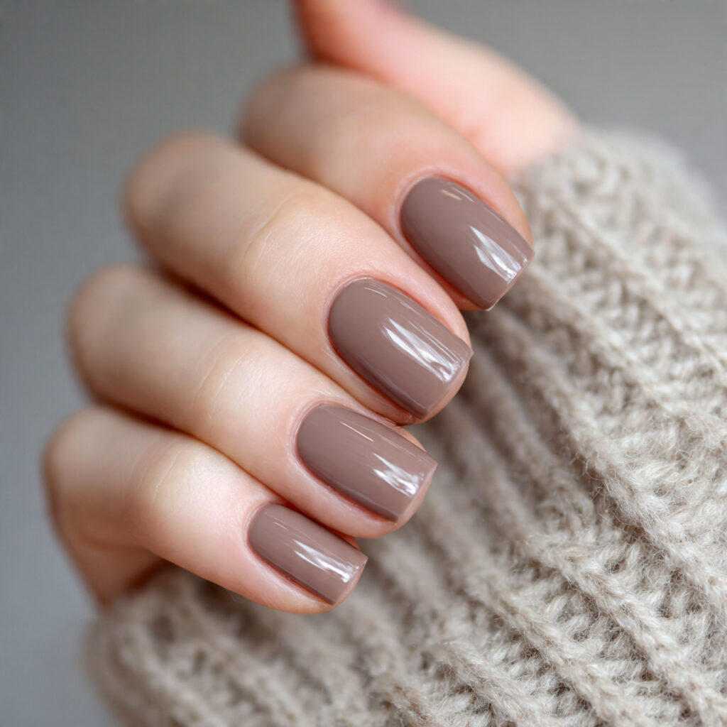 27 Cozy January Nails Perfect for Short & Classy Designs 8 short nails with warm taupe polish and