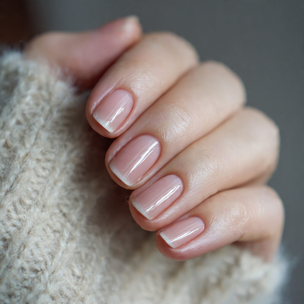 short natural nails with clean polish or
