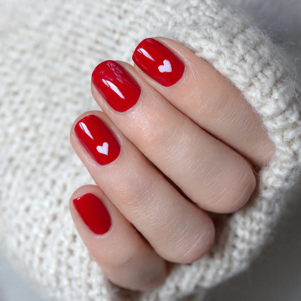 26 Red Valentine Nails Perfect for Short & Classy Designs 4 short red valentine nails with minimal heart