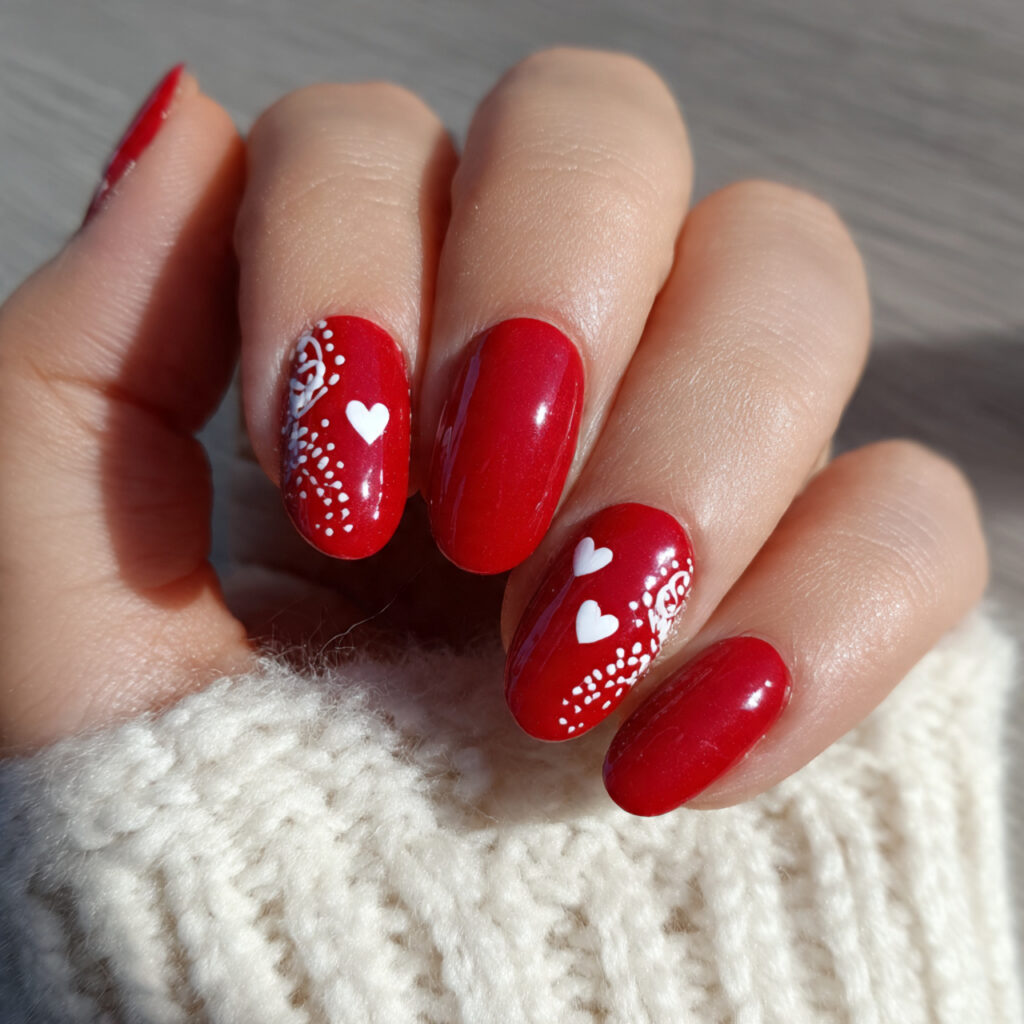 26 Red Valentine Nails Perfect for Short & Classy Designs 17 short red valentine nails with white heart