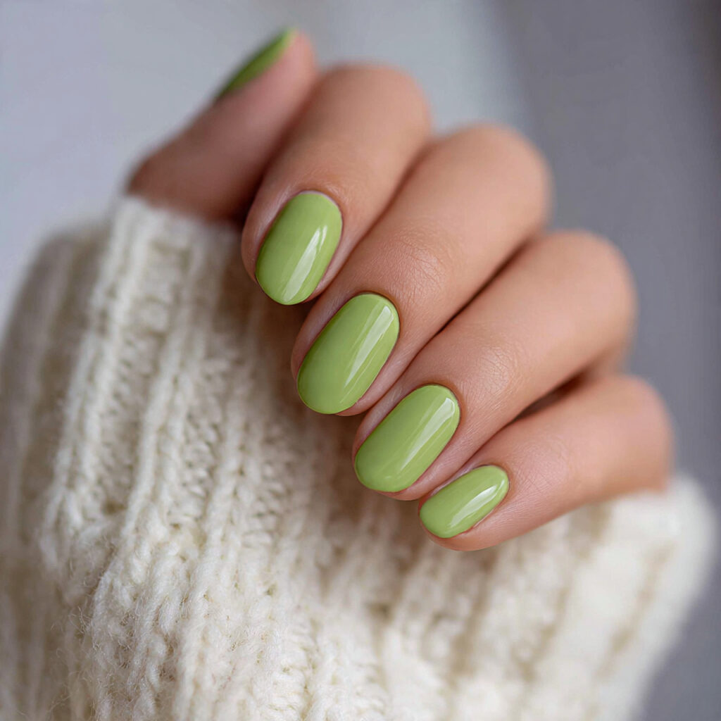 short rounded green nails combine comfort with