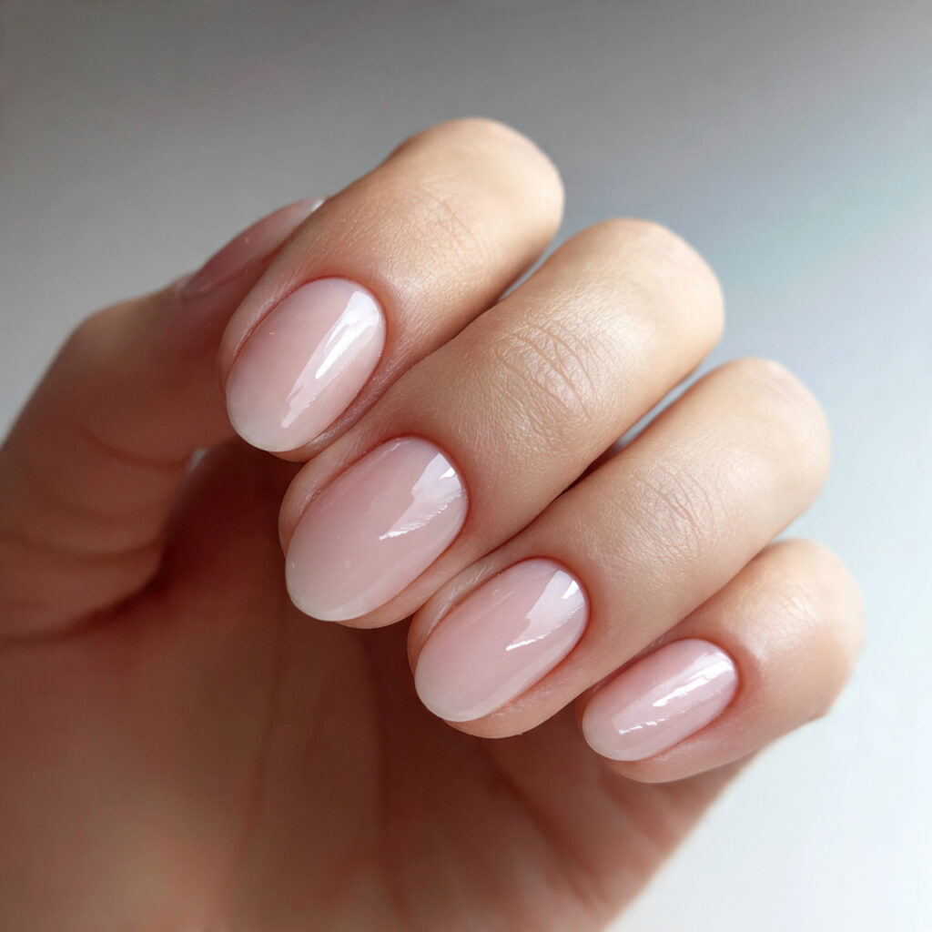 short rounded nails with natural sheen
