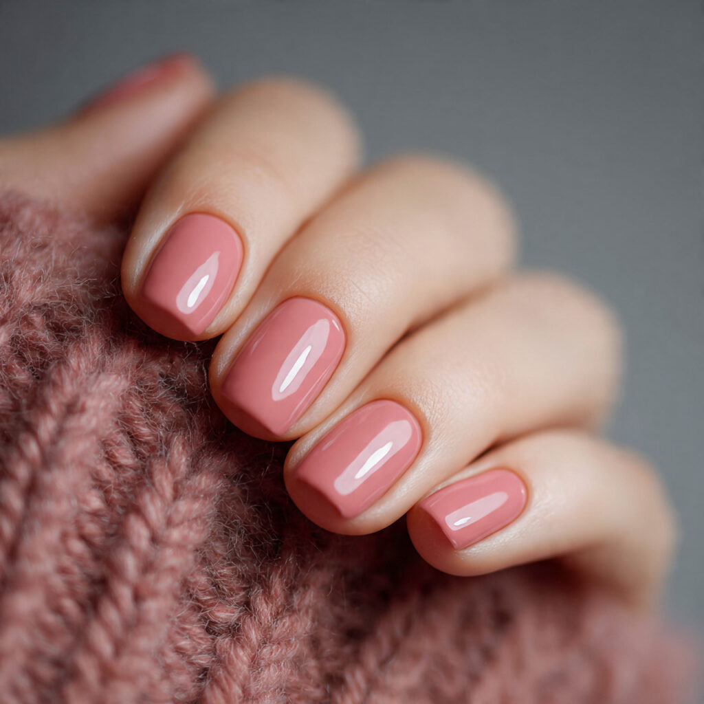 short well shaped nails with a simple gloss