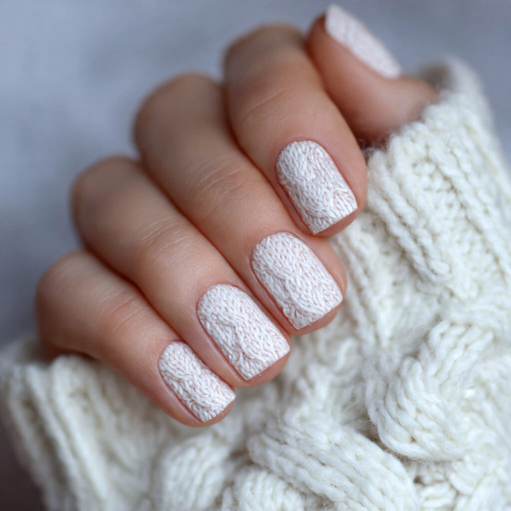 short winter nails with soft knit inspired