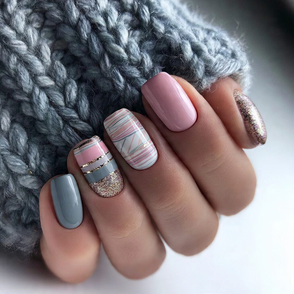 simple cute patterns on fingernails in soft