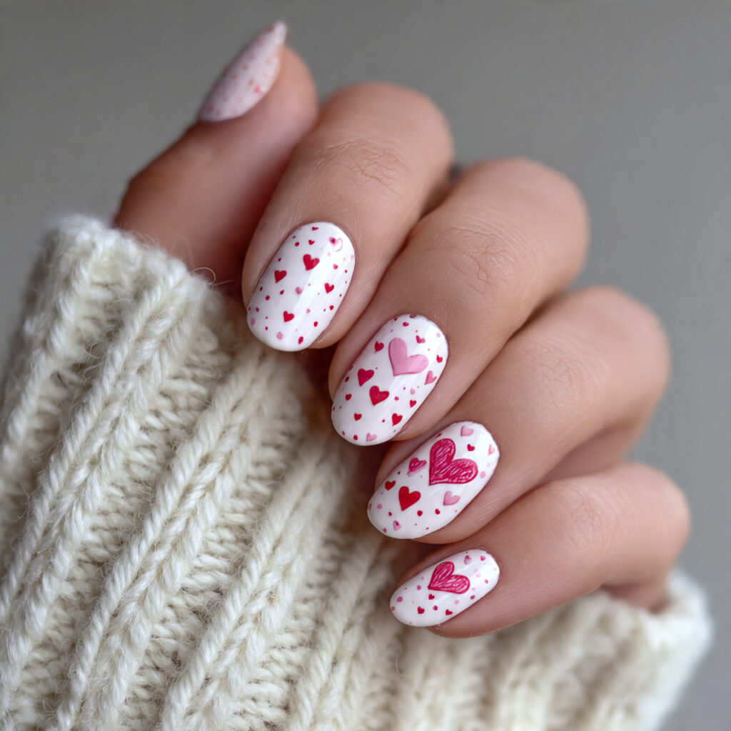 simple valentine nails with milky white base