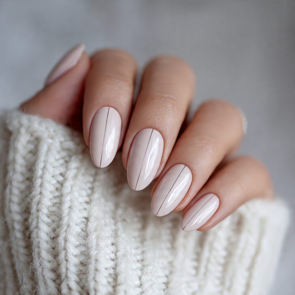 26 Neutral Valentine Nails for Short and Cozy Styles 18 soft almond nails with a minimal vertical