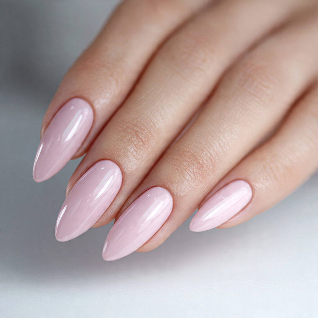soft almond shaped minimal nails are trending