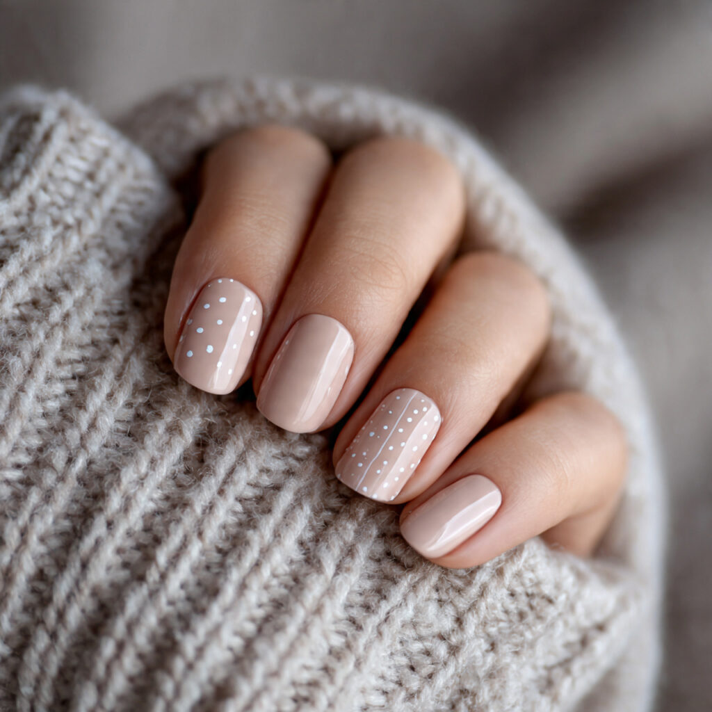 soft beige nails with minimal art feel