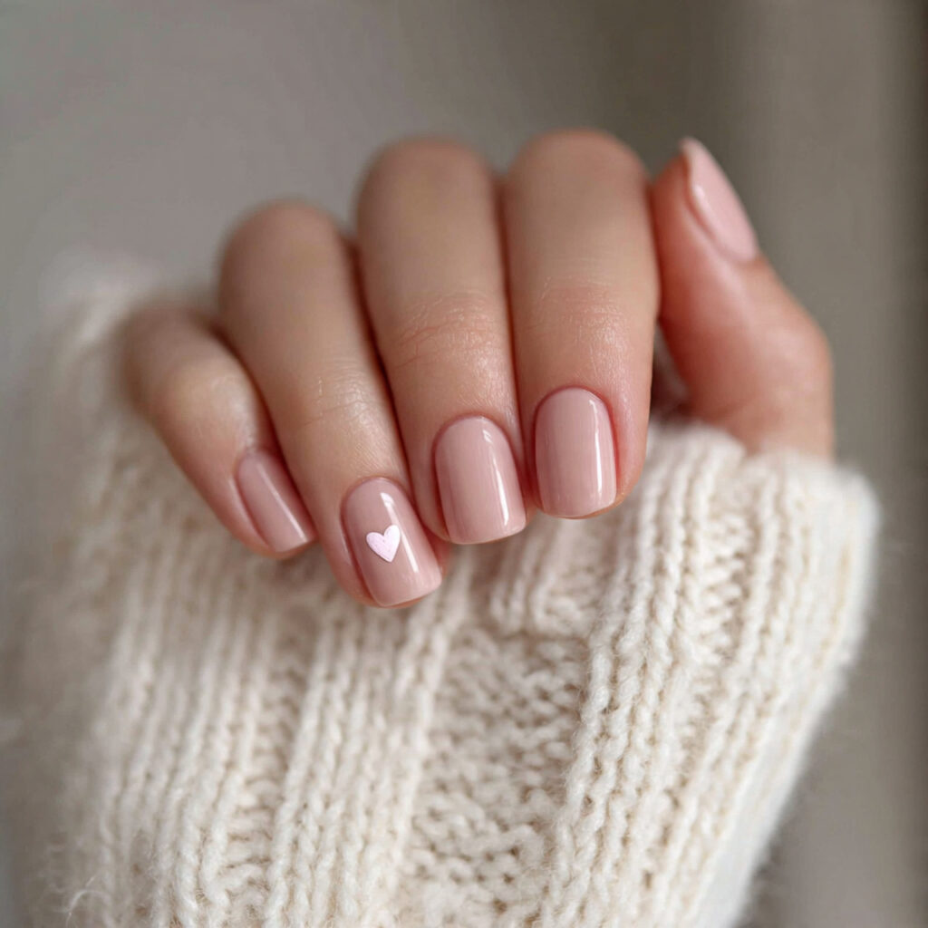 soft beige short valentine nails create a