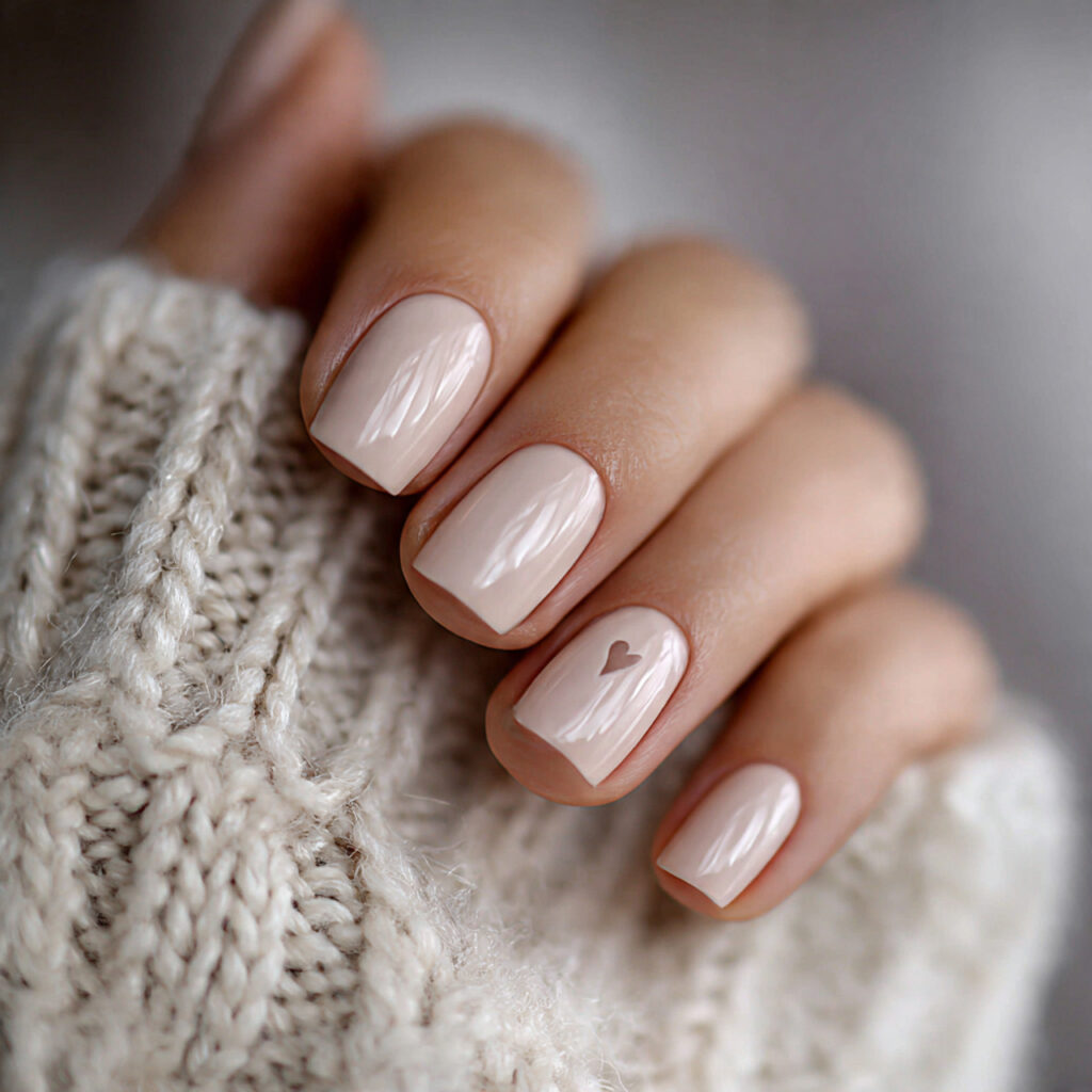 soft beige winter valentine nails create a