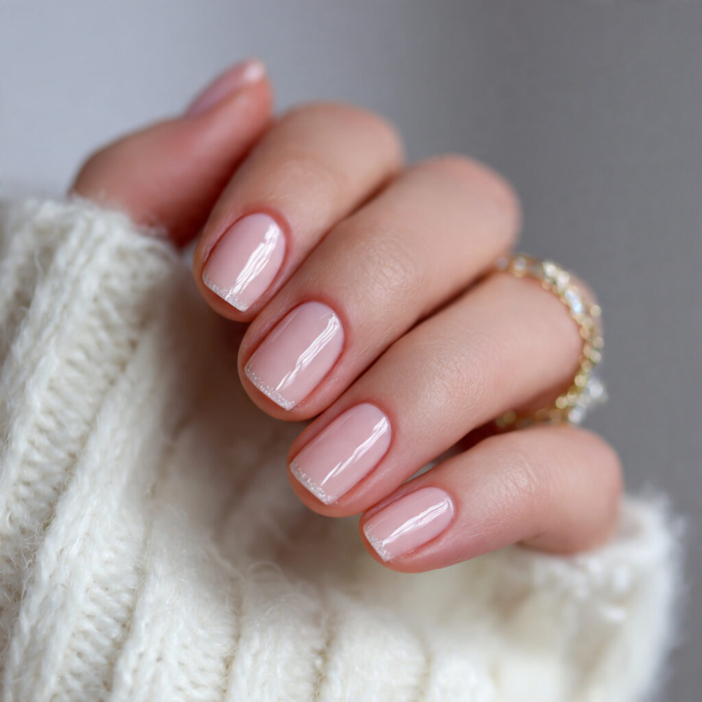 soft blush nails with micro french tip