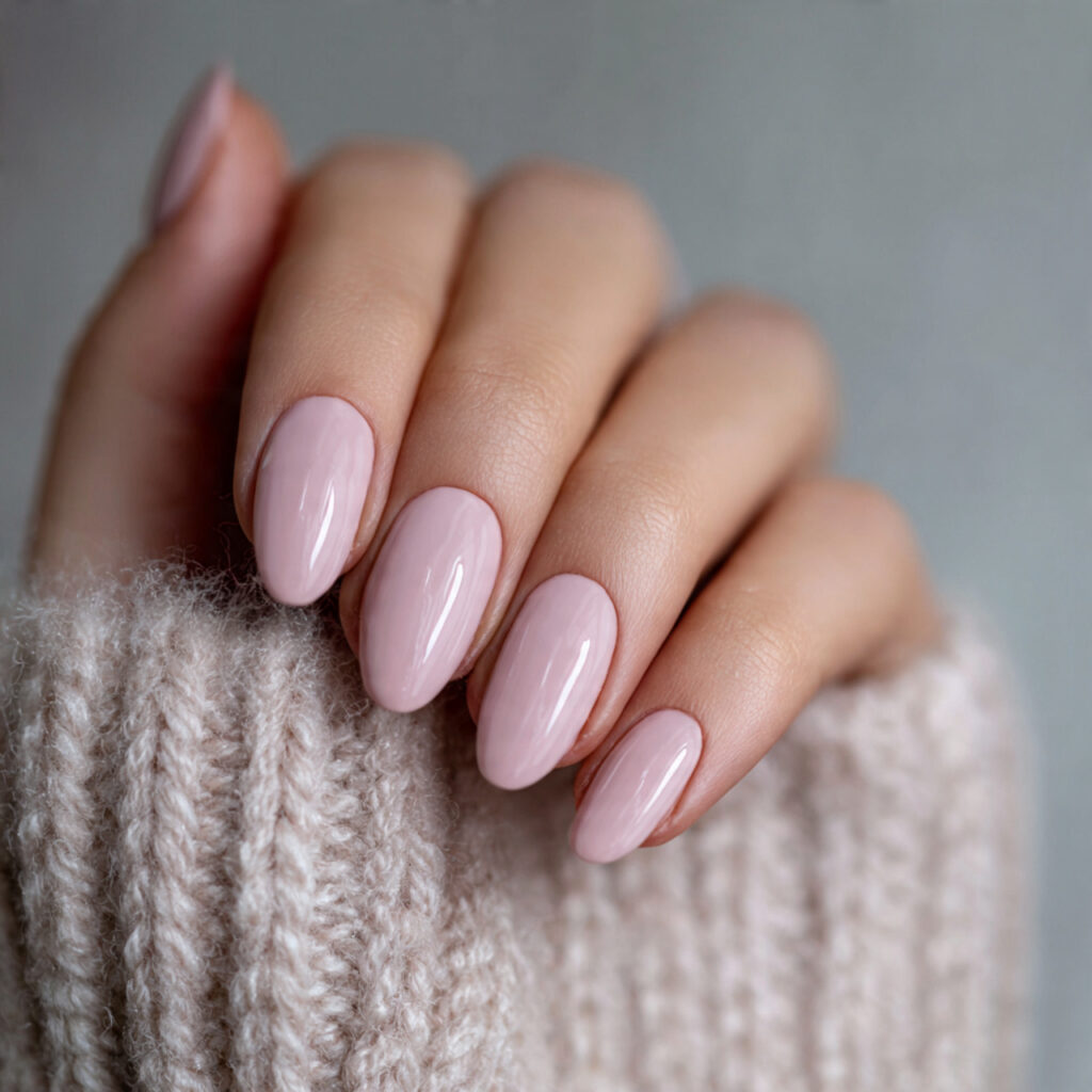 soft blush pink nails with a glossy 1