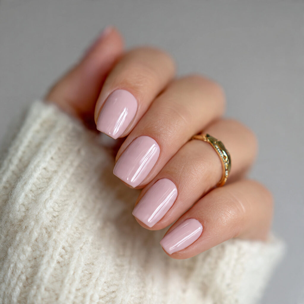 soft blush pink nails with a glossy