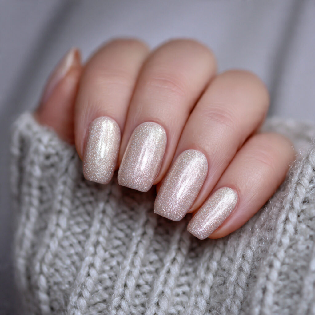 soft champagne shimmer nails