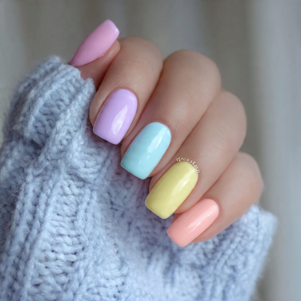 soft color cute mix nails combine different
