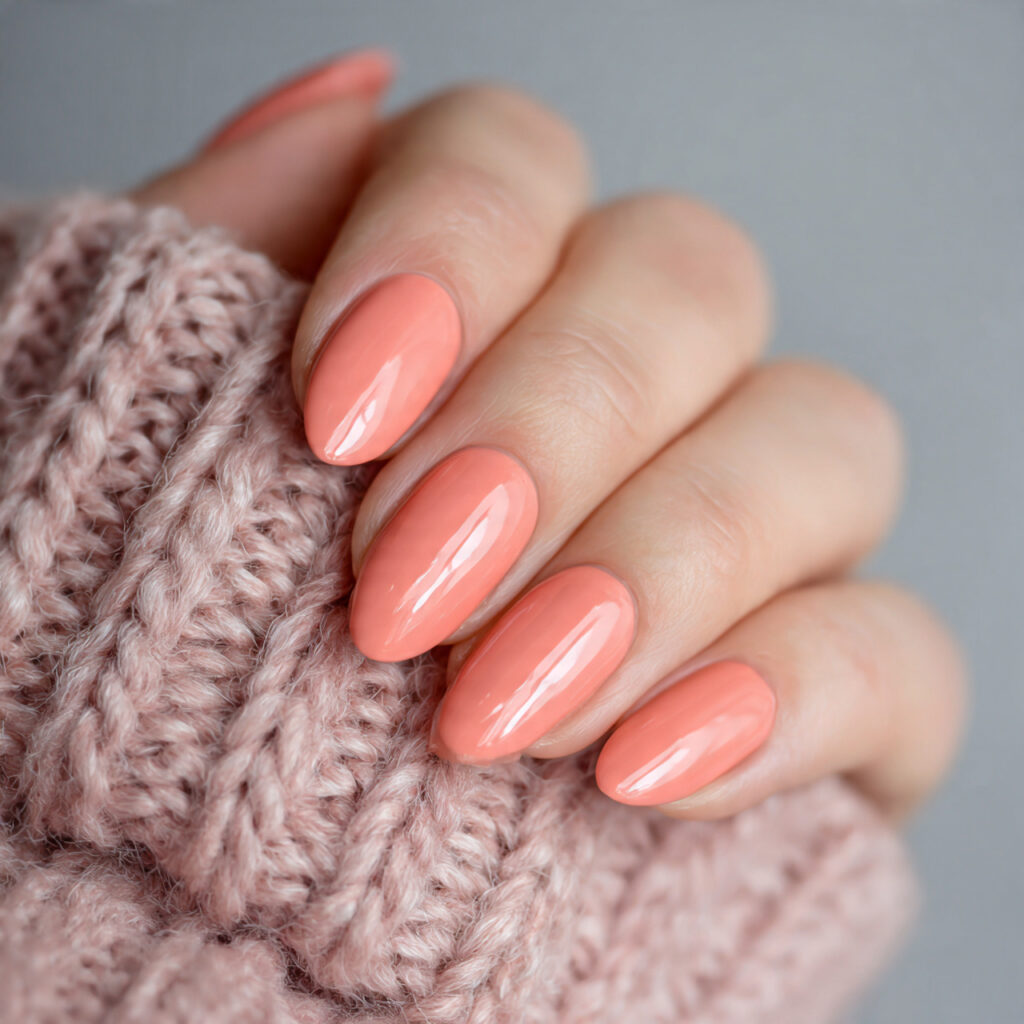 soft coral shade creates warm valentine nails