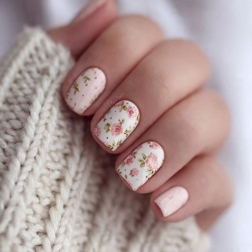 soft floral nails bring a natural and