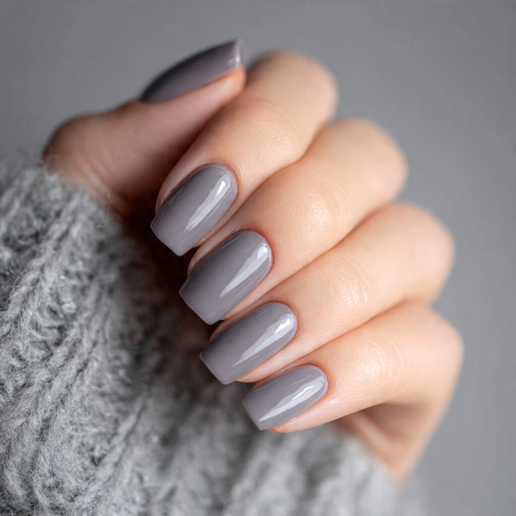 soft gloss grey january nails look smooth