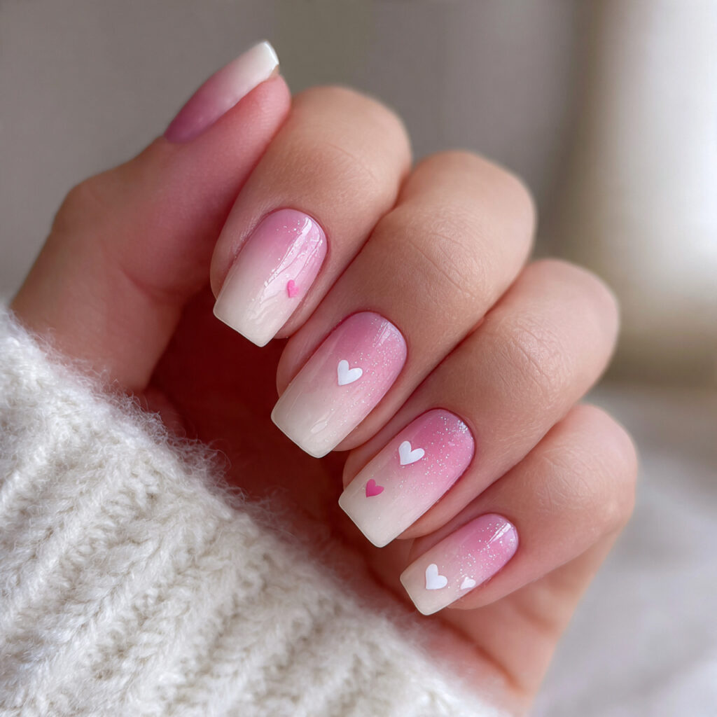 soft gradient heart nails blend gentle shades