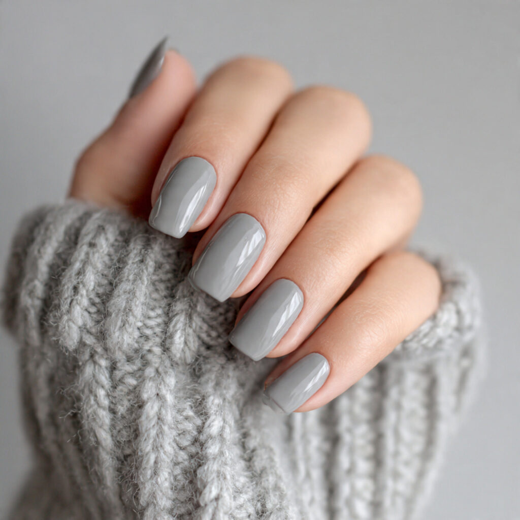 soft gray nails with a clean modern