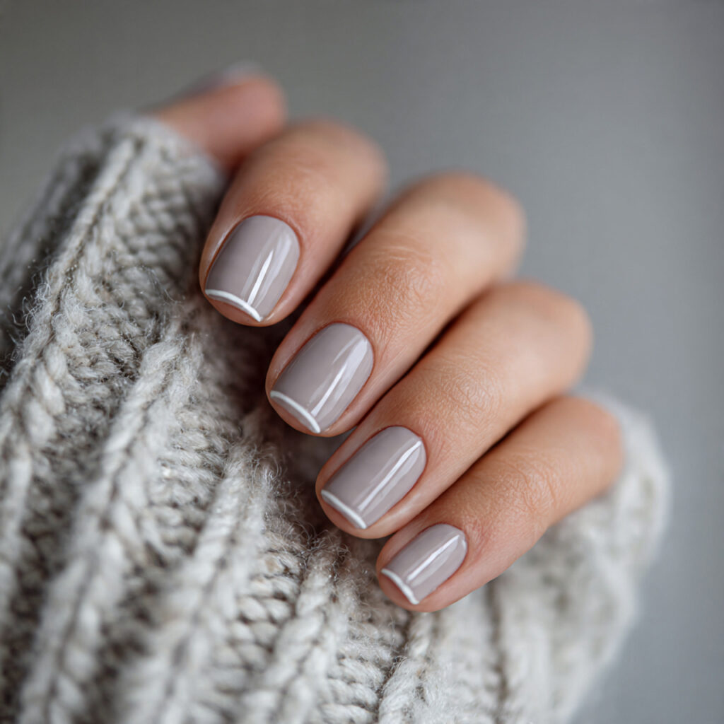 soft gray nails with minimal white line