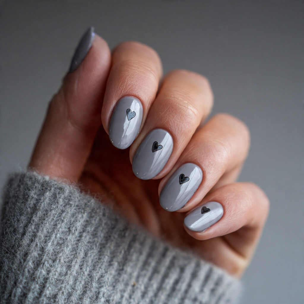 27 Heart Nail Designs for Romantic & Classy Nails 26 soft gray polish with minimal heart details