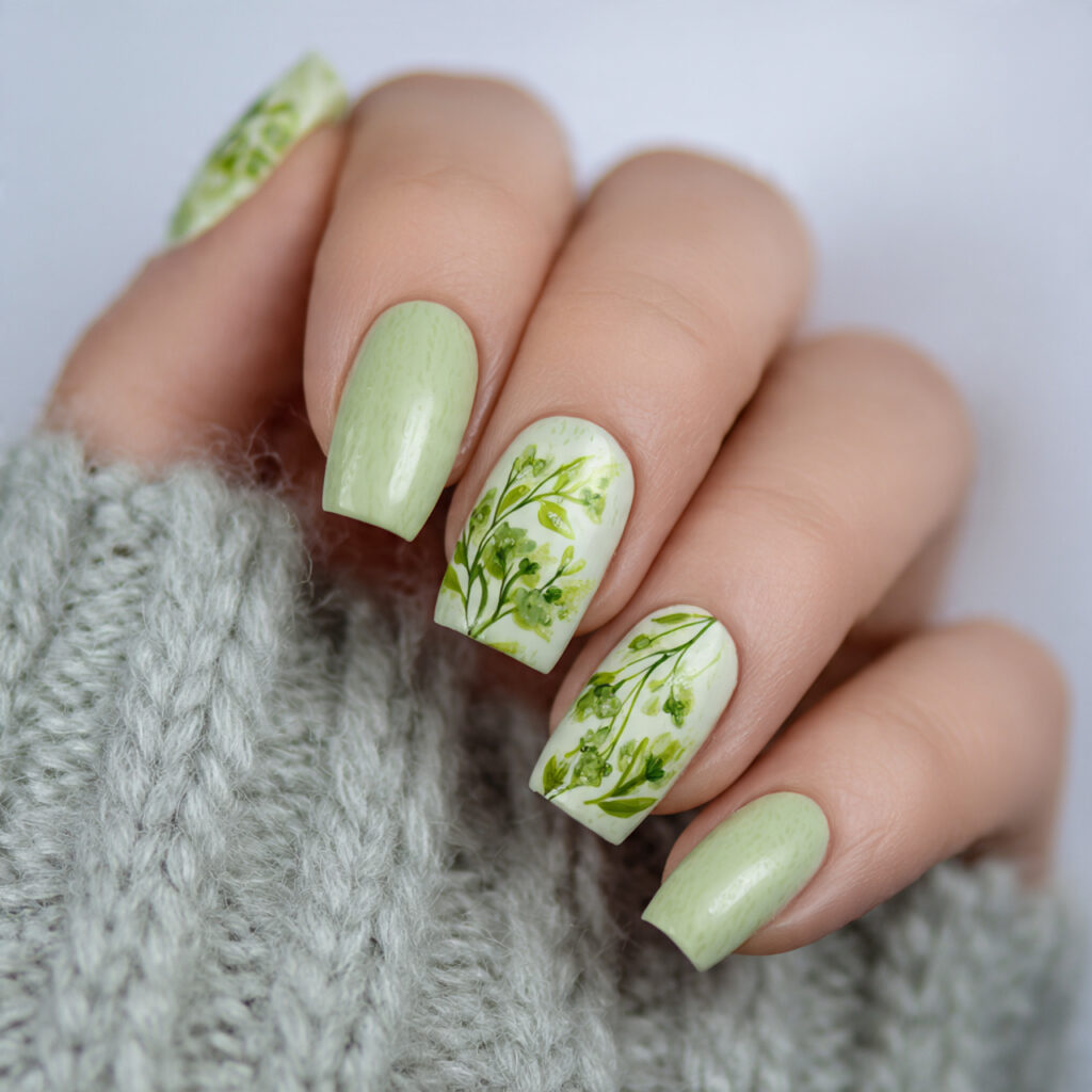 soft green details add a natural touch