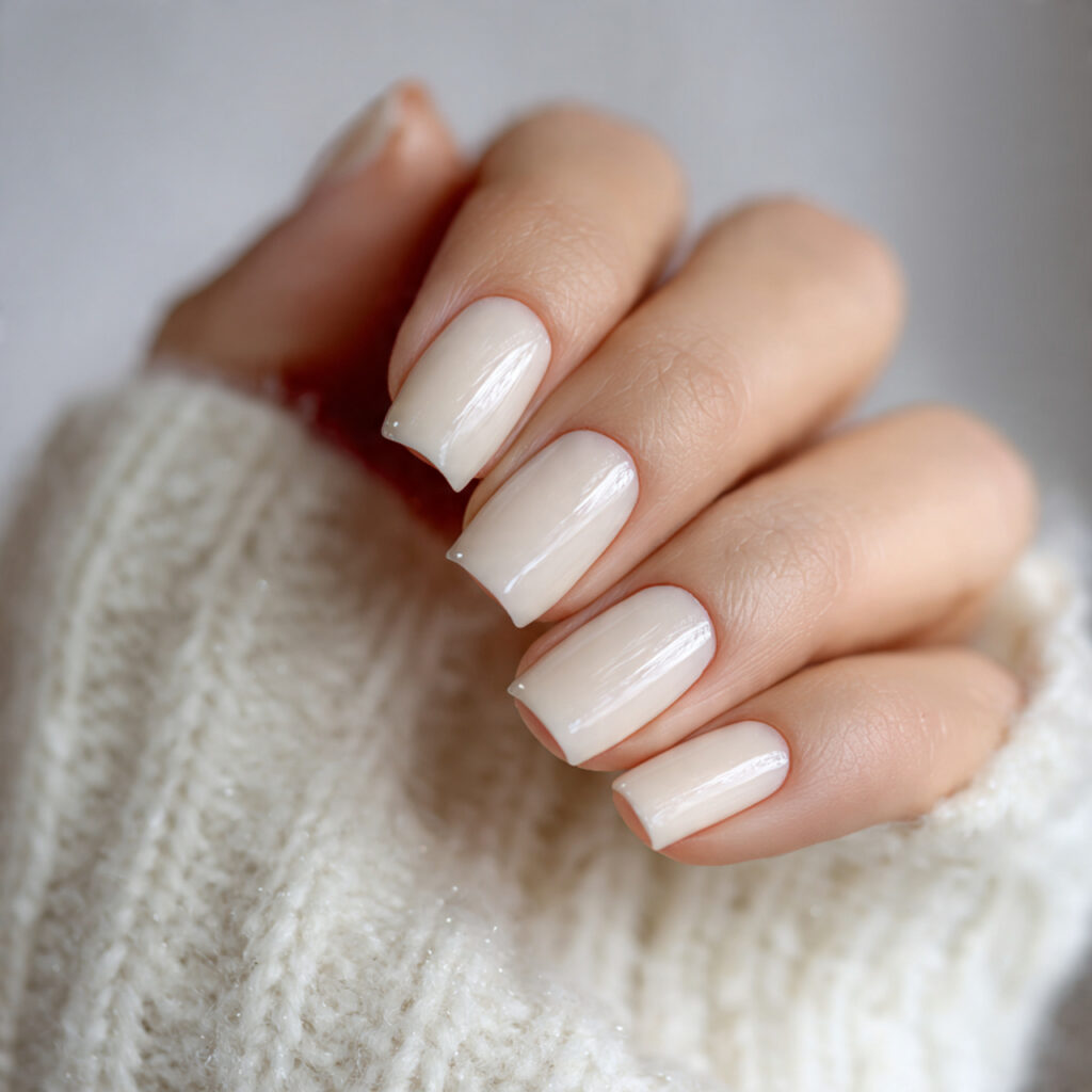 26 Neutral Valentine Nails for Short and Cozy Styles 10 soft ivory nails with minimal corner detail