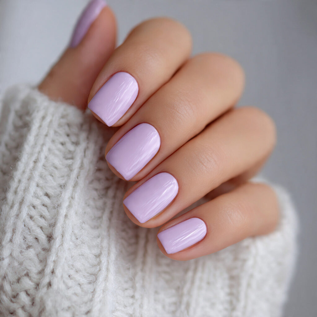 soft lavender nail polish on short nails