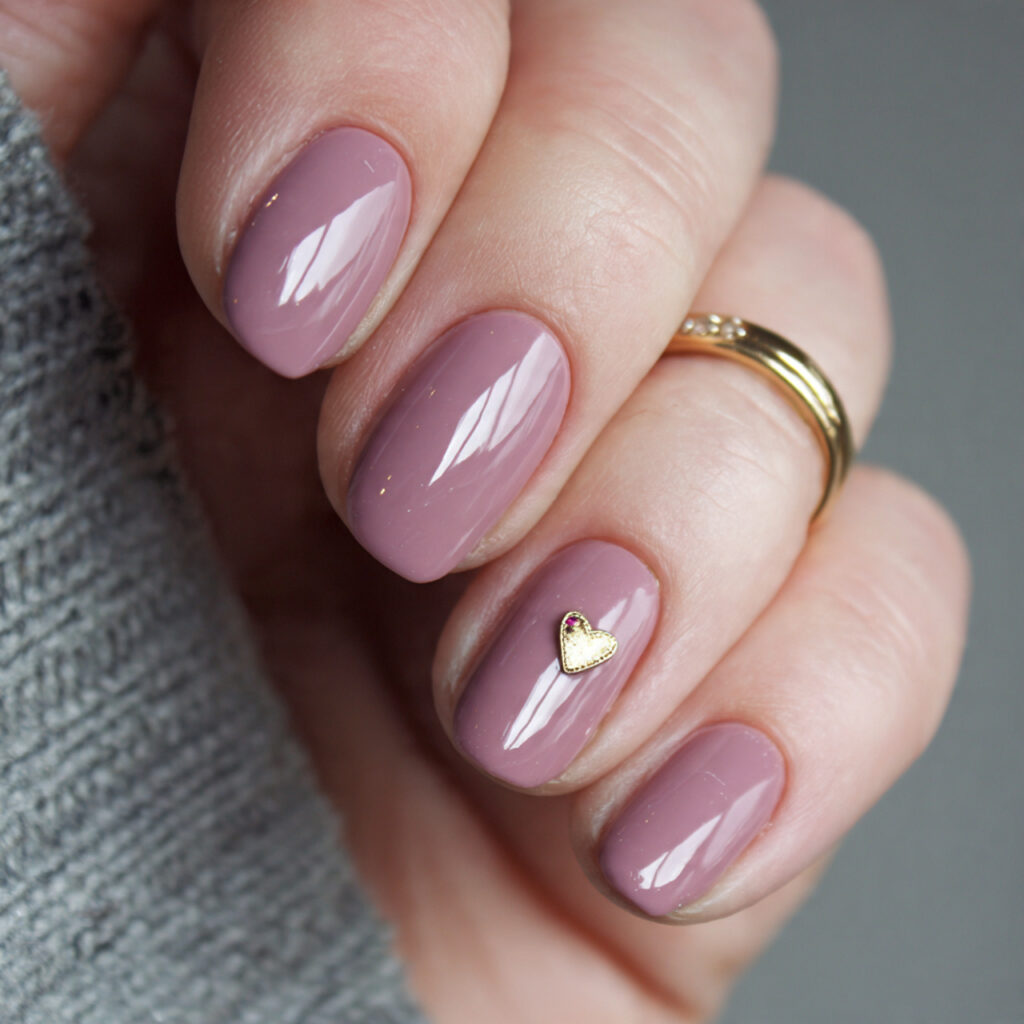 27 Heart Nail Designs for Romantic & Classy Nails 22 soft mauve polish with a minimal heart