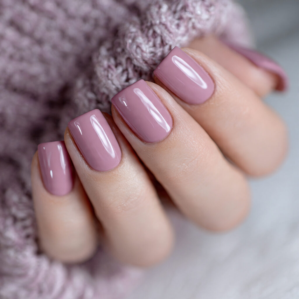 soft mauve short square valentine nails bring
