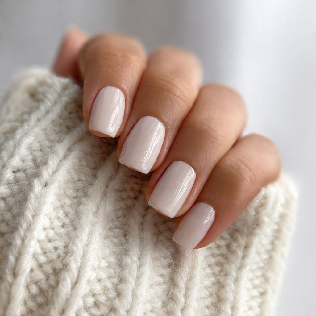 soft milky white nails with cozy gloss