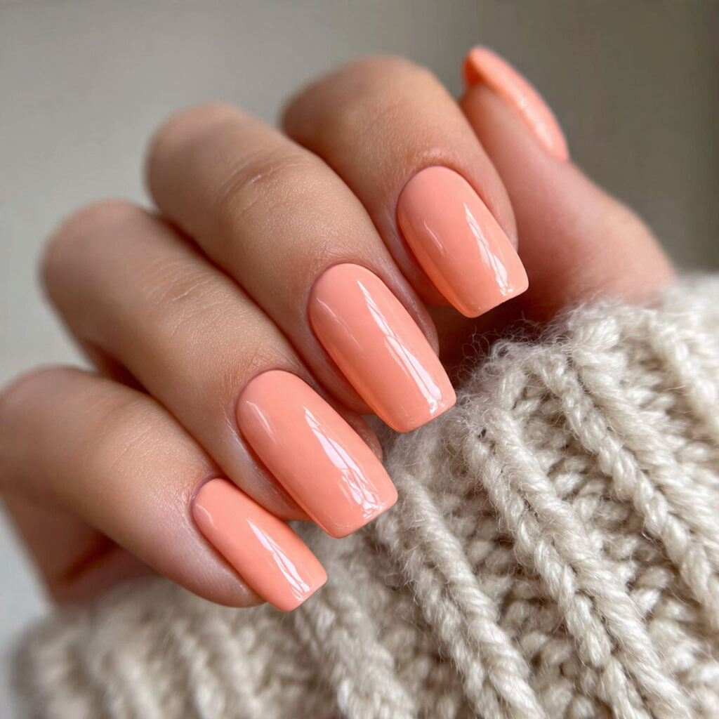 soft peach nails deliver a warm glowing