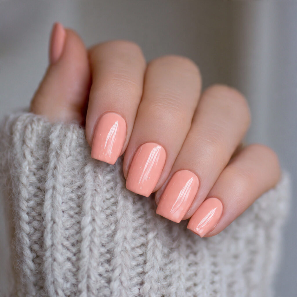 soft peach polish adds gentle warmth it