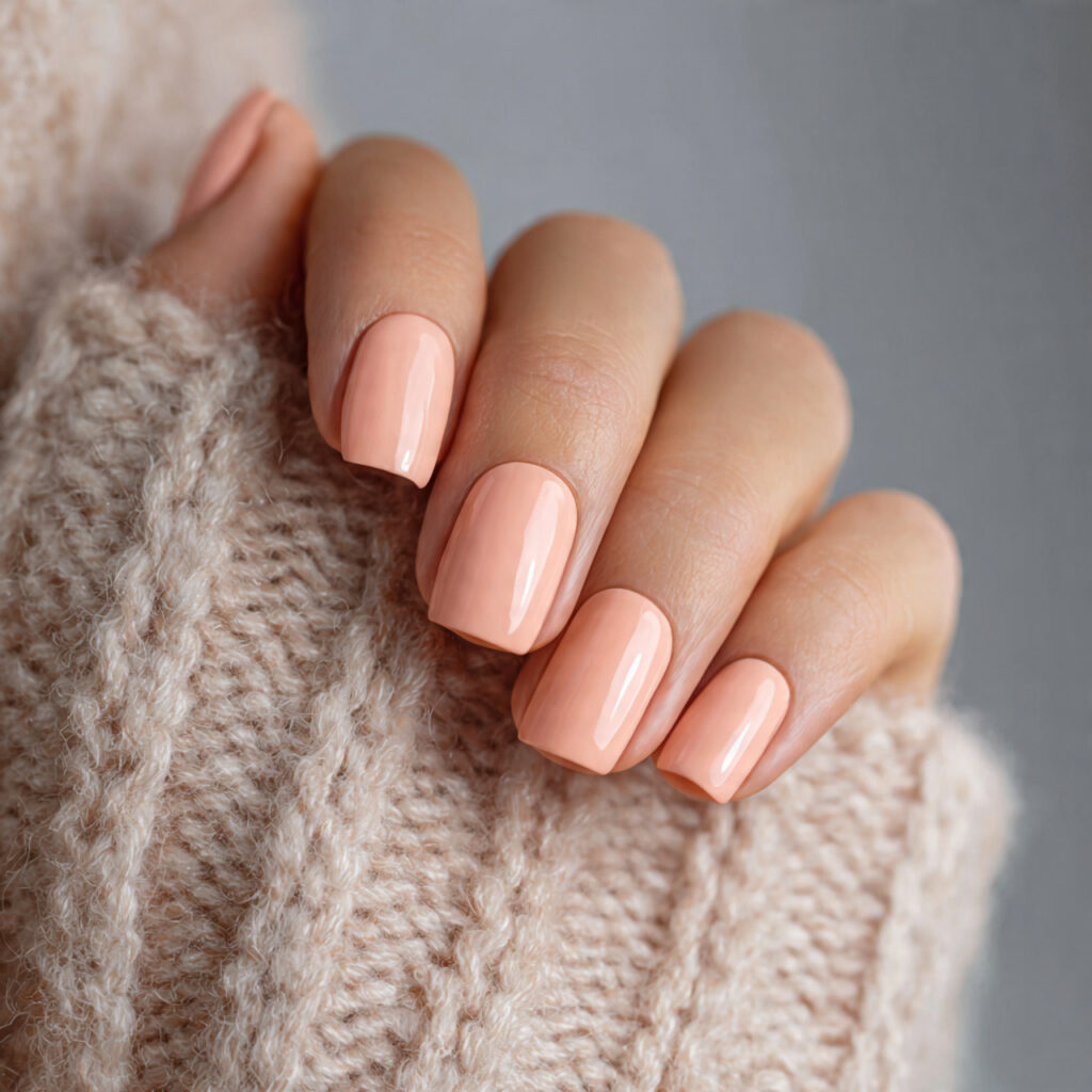soft peach short square valentine nails bring