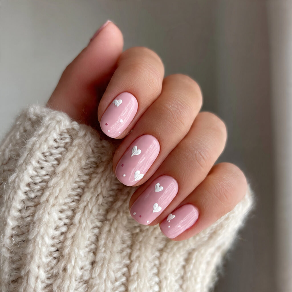 soft pink heart accent nails add romance