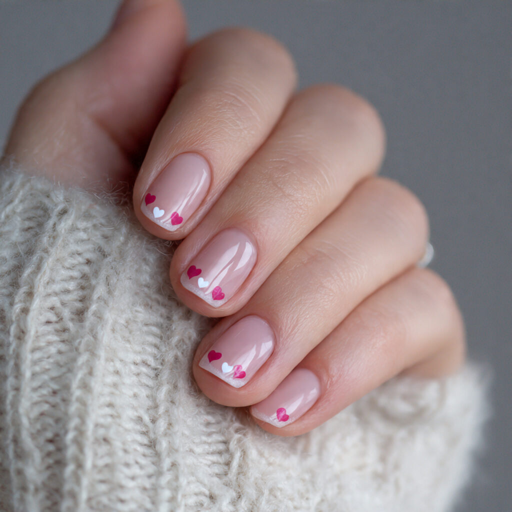 29 Dainty Valentine Nail Designs for a Soft Romantic Look 20 soft pink heart corner nails place tiny