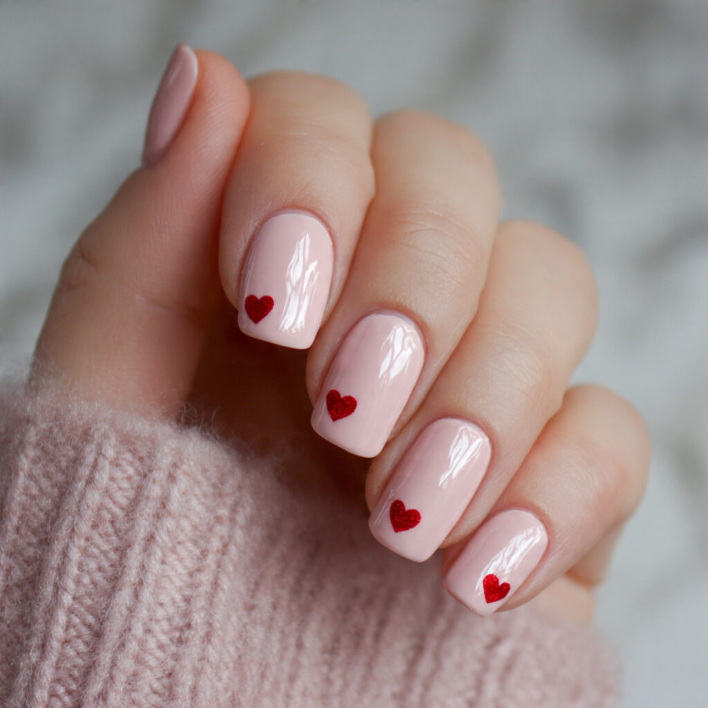 soft pink nail polish with red velvet