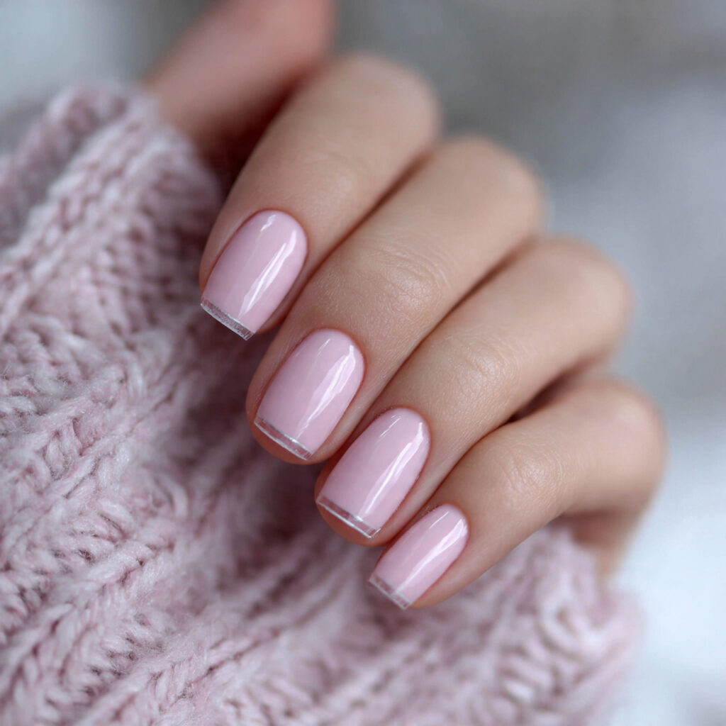 soft pink nails with a clear accent