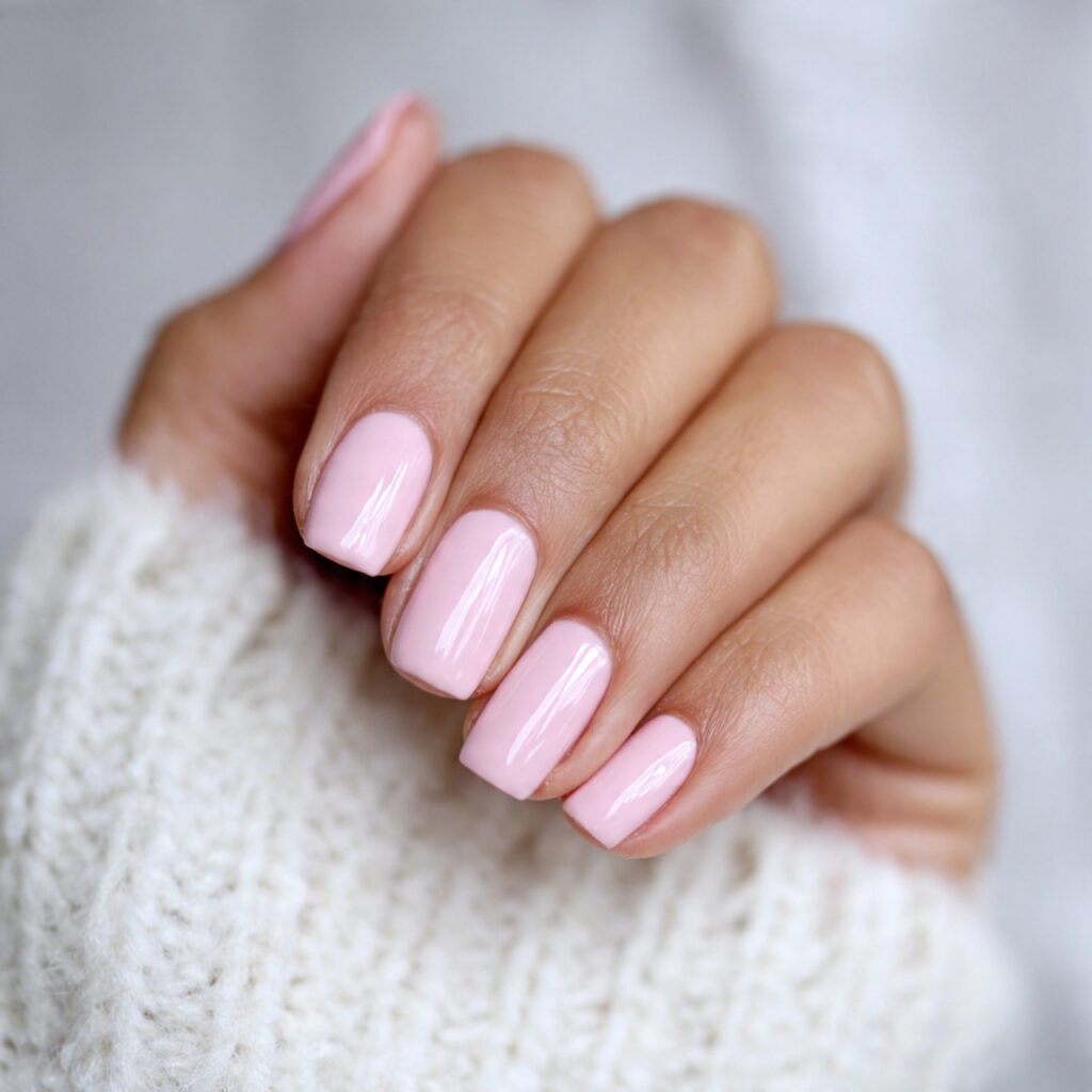 soft pink nails with a glossy top