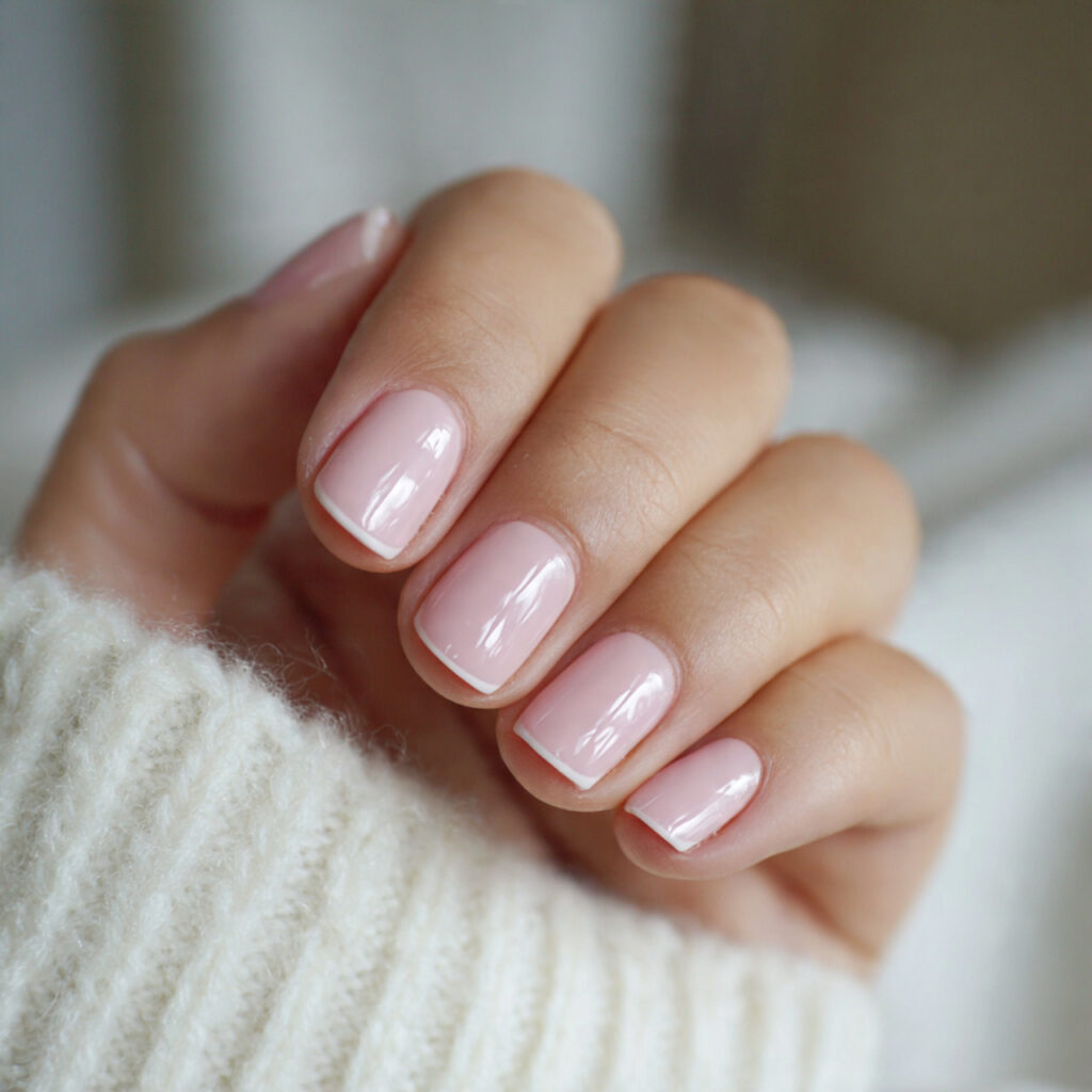 26 Neutral Valentine Nails for Short and Cozy Styles 5 soft pink nails with a micro french