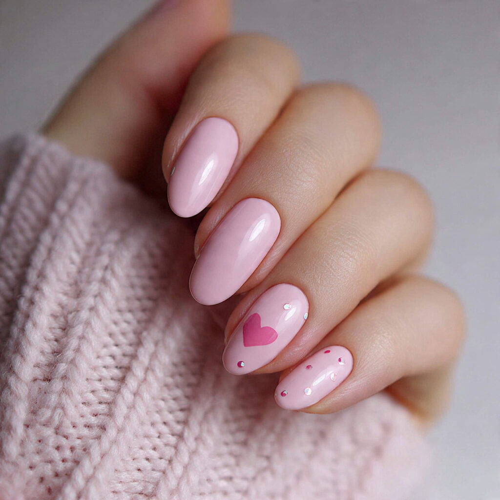 soft pink nails with a single accent