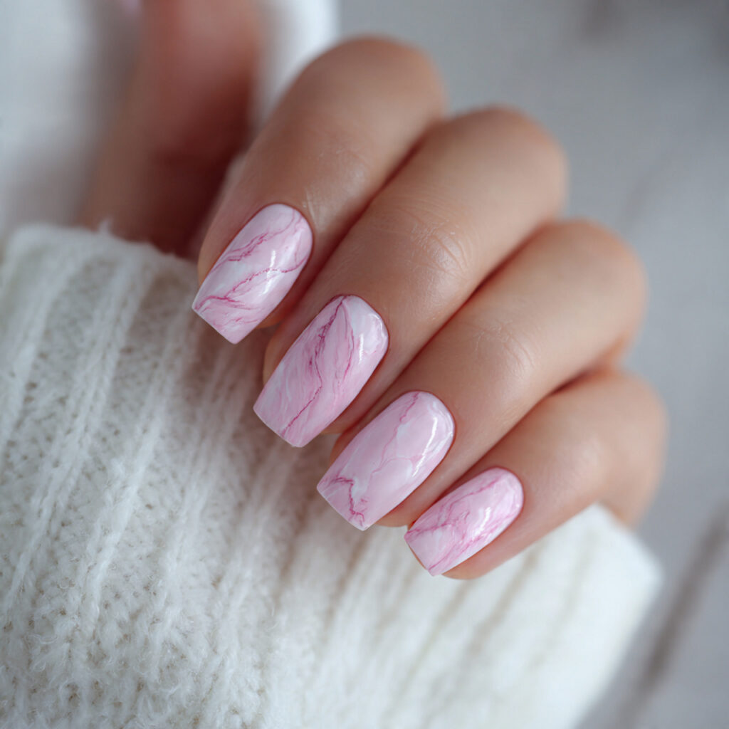 soft pink nails with a subtle marble