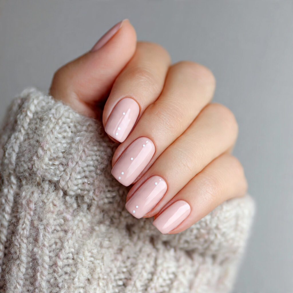 soft pink nails with a tiny dot