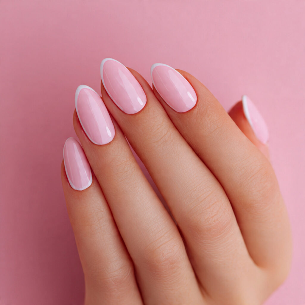 soft pink nails with negative space look